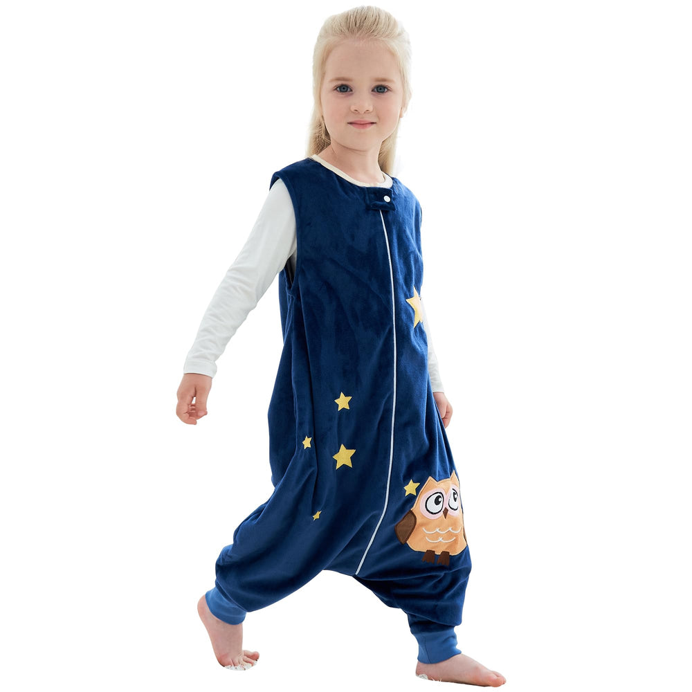 BETTERFUN Toddler Sleeping Sack with Feet dark blue owl zipper closeup for quick diaper changes