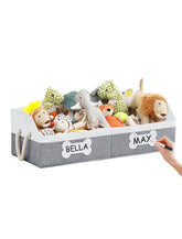 Beveetio large dog toy basket front view with ample storage for toys and leashes