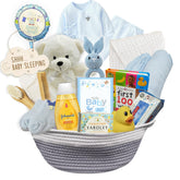 Beyond The Box new baby boy gift basket cover showcases a stylish, ready-to-gift presentation for baby showers.