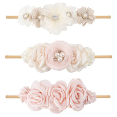 BFNAAgirl baby floral headband set with rhinestones for photoshoots and occasions.