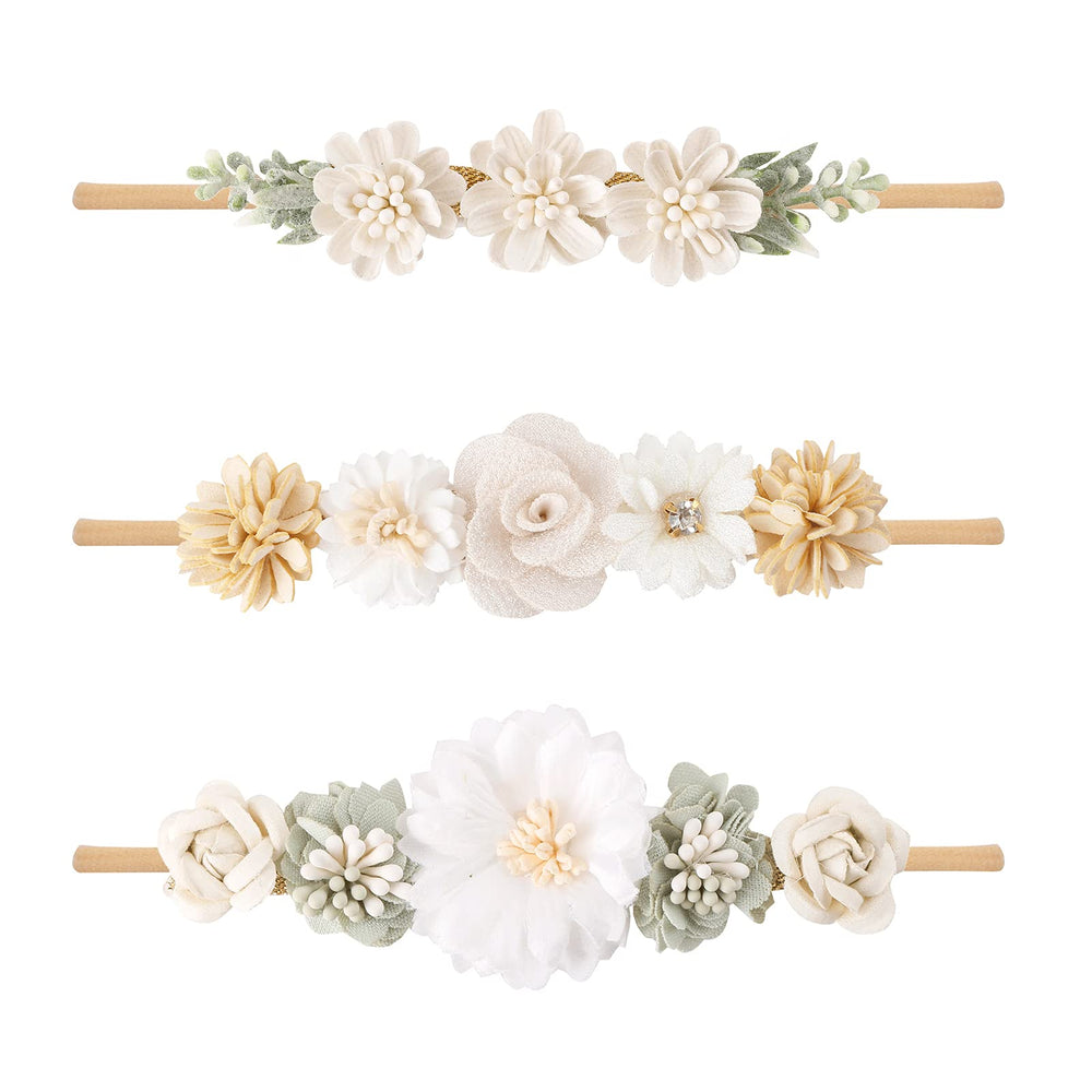 BFNAAgirl 3pcs floral headbands pack shot for coordinated baby outfits.