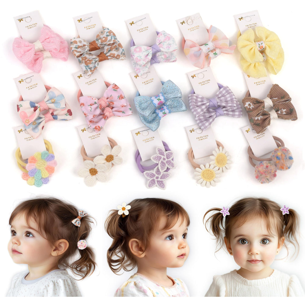 BIANHUAN 30pc baby hair ties with bows pack, colorful assortment for easy matching.