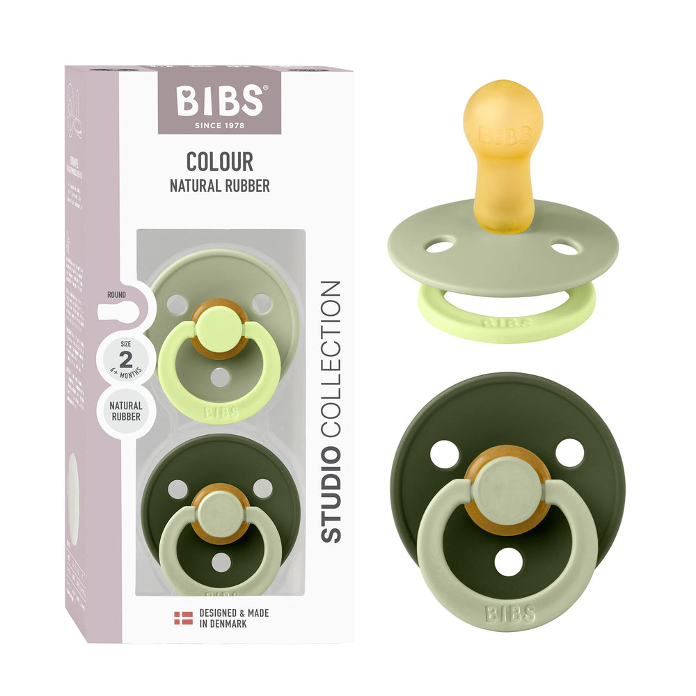 BIBS Colour Studio pacifier sage closeup showcases natural rubber for gentle soothing.