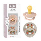 BIBS Studio Soother 2-Pack blush-sand round nipple for gentle newborn soothing