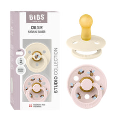 BIBS Studio 2-pack ivory-petal front view shows natural rubber nipple soothing comfort