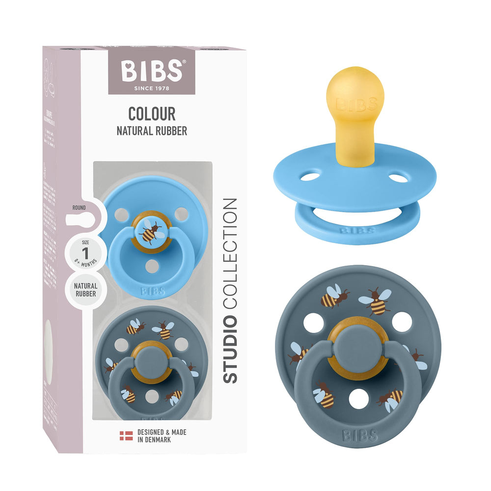 BIBS Studio Soother Breeze pack shows two pacifiers for calm soothing.