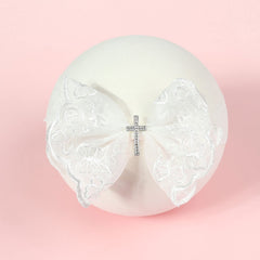 BIBABLYKE baby lace bow headband elastic band ensures a comfortable adjustable fit