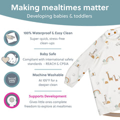 BIBaDO coverall bib with easy wipe-clean surface after meals.