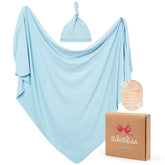 BIBIBLISSBABY stretchy swaddle blanket in baby blue for gentle newborn wraps
