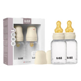 BIBS baby bottle 5oz ivory full bottle demonstrates compact newborn-friendly design for easy feeding.
