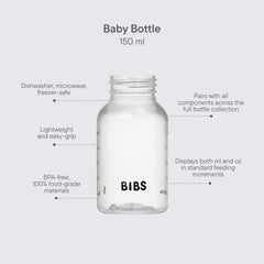 BIBS baby bottle 5oz narrow neck close-up highlights ergonomic grip for comfortable feeding.