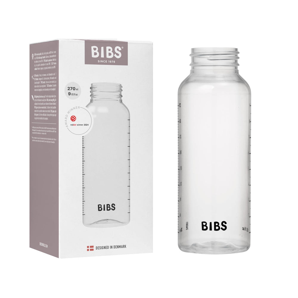 Bibs baby bottle 9oz slim-profile view highlights easy-grip design.