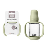 BIBS baby bottle handle with ergonomic grip in Sage for easy self-feeding.