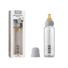 BIBS baby glass bottle 225ml cloud anti-colic design for smoother feeds.