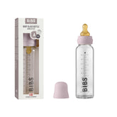 BIBS baby glass bottle anti-colic design in dusky lilac for calmer, comfortable feeds.