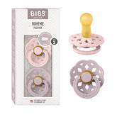 BIBS Boheme pacifiers set 2 in Blossom and Dusky Lilac aid soothing bedtime rituals