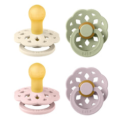 BIBS Boheme soother dusky lilac four-pack on display for gentle self-soothing.