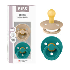 BIBS Colour Pacifier two-pack Taupe and Scuba offers natural soothing for newborns.