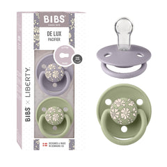 BIBS De Lux Liberty Capel Sage pack shot highlighting the two-pack soothing option