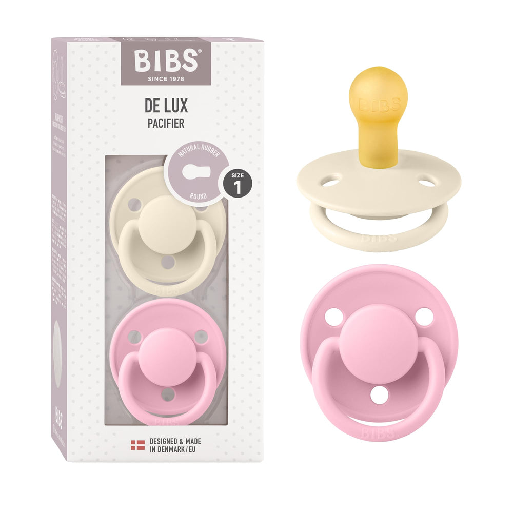 BIBS De Lux pacifier 2-pack Ivory closeup with premium matte finish for soothing comfort.