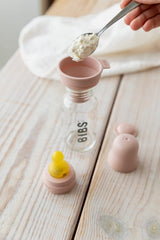 BIBS glass bottle 110ml in-use during baby feeding sessions