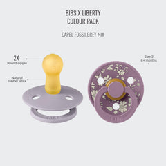 BIBS Liberty soother Capel Fossil Grey 2-pack side view for gentle soothing on the go