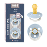 BIBS pacifier baby blue night close-up highlighting natural latex softness for calming babies