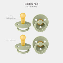BIBS pacifier round nipple closeup shows natural latex for gentle soothing.