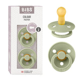 BIBS pacifier sage pack-2 shows two soothing natural rubber pacifiers for peaceable moments.