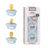 BIBS pacifiers 3-pack Ivory Baby-Blue collection promotes gentle soothing with timeless Danish design.