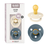 BIBS pacifiers Ivory Petrol pack showing classic Danish design for calming babies.