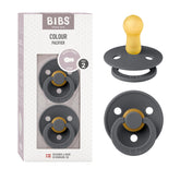 Two-pack BIBS pacifiers in colour collection for on-the-go soothing.