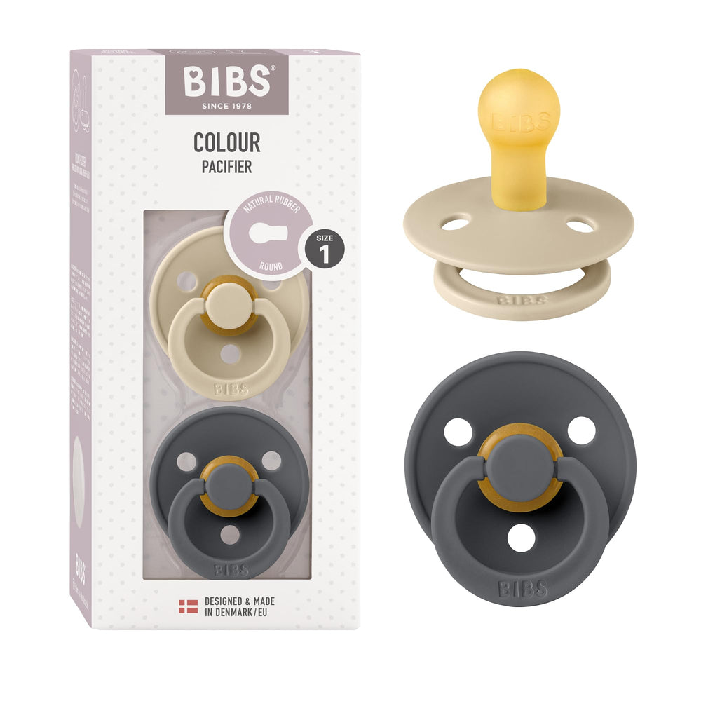 BIBS pacifiers colour collection Vanilla and Iron pack for soothing baby moments