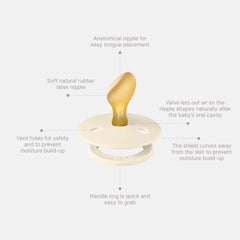 BIBS pacifiers Forest Lake color featuring natural materials for baby comfort on the go.