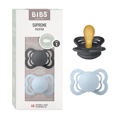BIBS pacifiers supreme collection iron baby blue front view showing soothing design