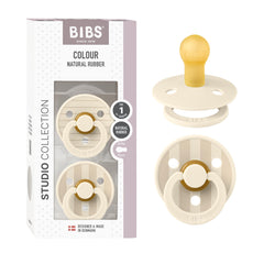 BIBS Studio two-pack ivory-vanilla closeup shows BPA-free latex nipple for comforting use