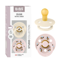 BIBS Studio Soother Ivory Petal pack: BPA-free pacifier for newborn soothing.