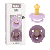 BIBS pacifiers colour collection violet sky mauve pack offers stylish, natural soothing for babies.