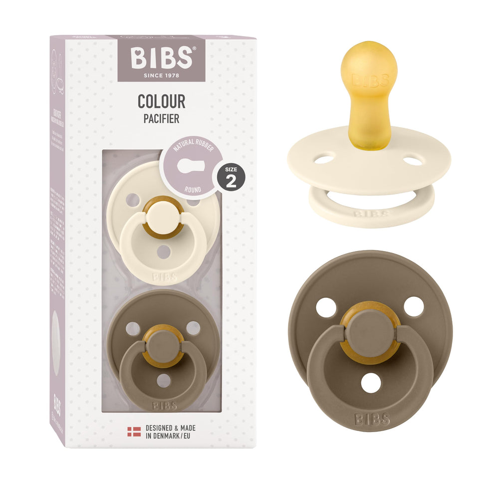 BIBS dark oak and ivory pack pacifier set for natural soothing.