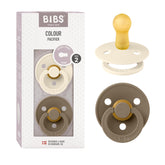 BIBS dark oak and ivory pack pacifier set for natural soothing.