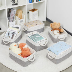 Bidtakay small baskets with cotton rope handles emphasize easy transport and tidy closets.