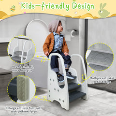 Bigou toddler step stool twin handrails provide secure grip at every step.