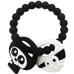 BIGSPINACH Black Goth Baby Teether close-up showing safe silicone grip for teething