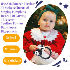 BIGSPINACH grim-reaper teether charms close-up with textured surfaces for sensory play