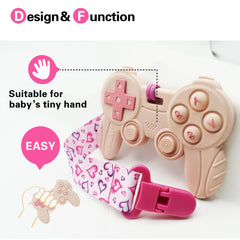 BIGSPINACH remote teething toy pacifier clip feature keeps toy handy during play
