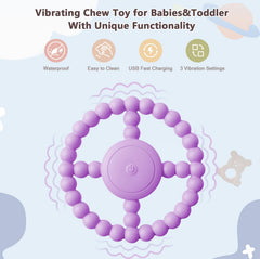 BIKCANP vibrating sensory chew toy purple closeup teething relief through gentle vibrations.