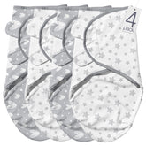 Biloban baby swaddles grey-heart-stars print close-up demonstrates soft breathable cotton for newborn comfort.