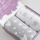 Biloban bassinet sheets 2-pack in grey-white print with snug fit for Semphis bassinets.