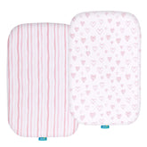 Biloban bassinet sheets compatible with Angelbliss in pink print, snug fit for comfy naps