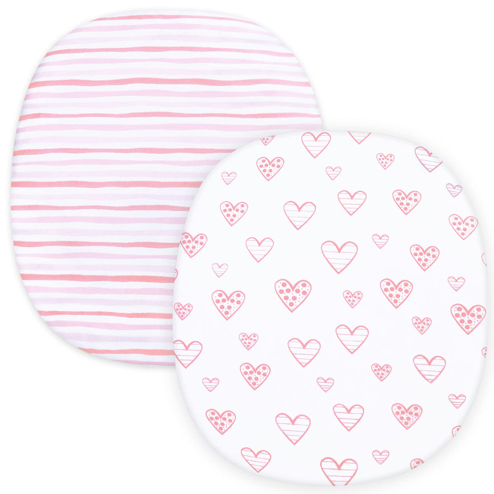 Biloban bassinet sheets pink pack showing soft jersey-knit fabric for delicate skin